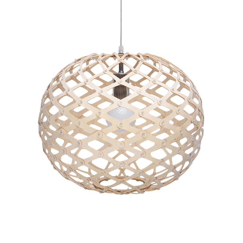 Vintage Wood Pendant Light With Orb Shade In White For Living Room Décor