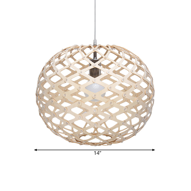 Vintage Wood Pendant Light With Orb Shade In White For Living Room Décor