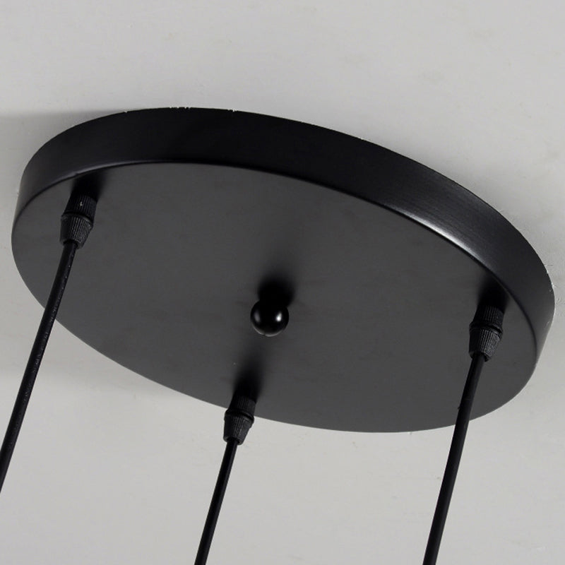 Plafonnier Nordic Cone - Suspension à 3 têtes en métal et bois avec cadre en fil de fer, auvent linéaire/rond - Noir/blanc