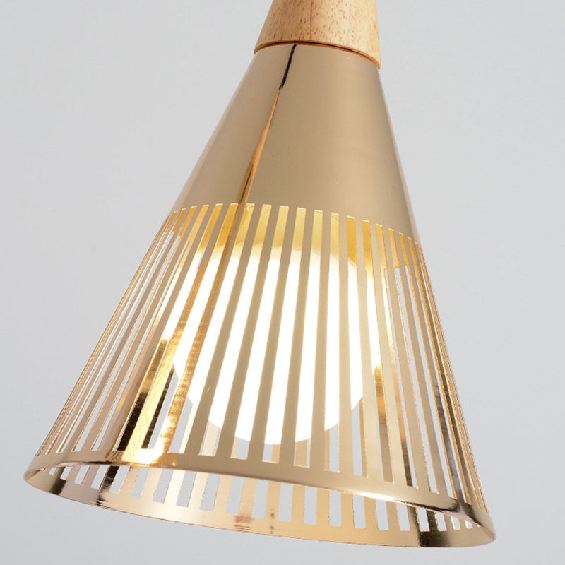 Plafonnier Nordic Cone - Suspension à 3 têtes en métal et bois avec cadre en fil de fer, auvent linéaire/rond - Noir/blanc