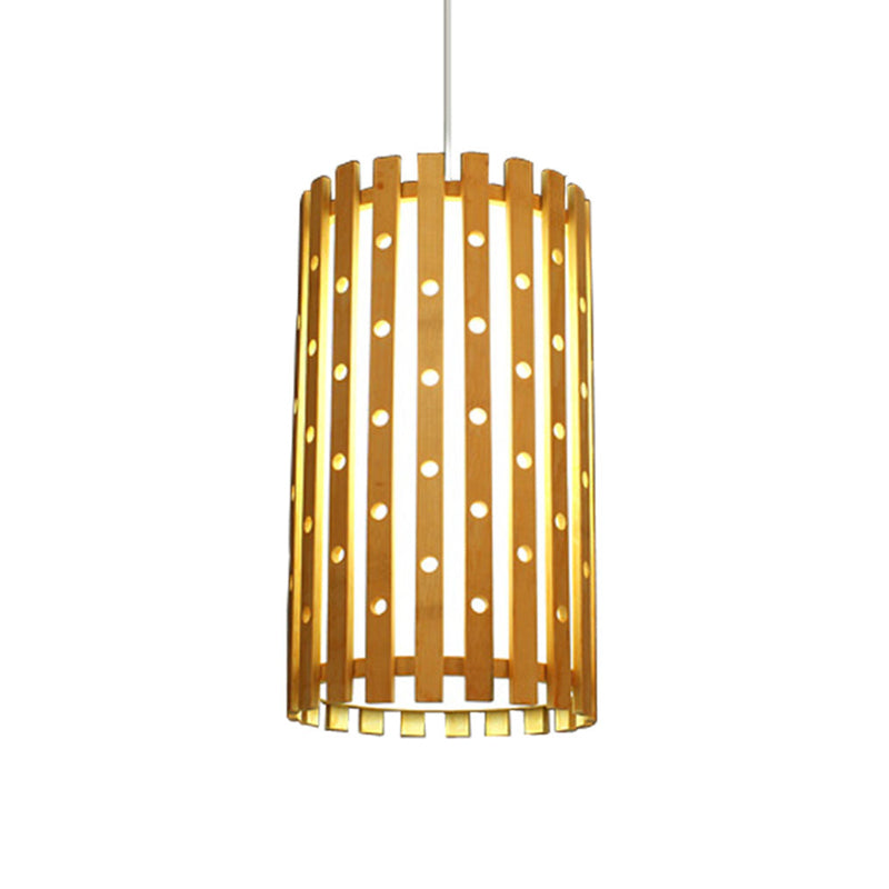 Plafonnier cylindrique en bambou creux : lampe suspendue beige moderne pour salon, ampoule unique