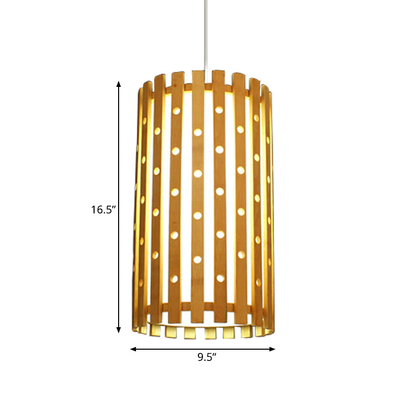 Plafonnier cylindrique en bambou creux : lampe suspendue beige moderne pour salon, ampoule unique