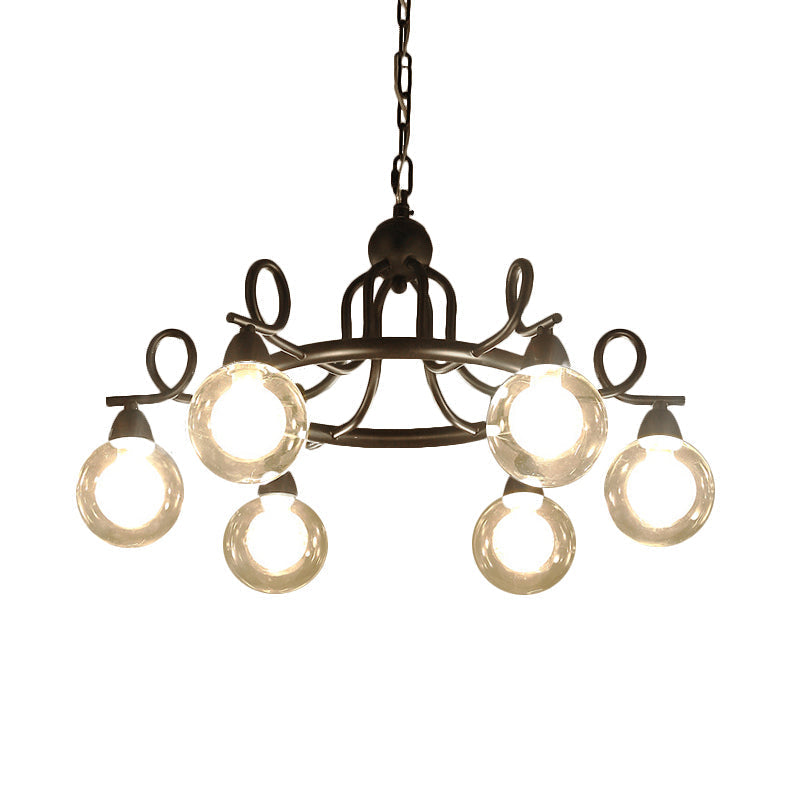 Rustic Mini Ball Clear Glass Pendant Light Fixture - 6/8-Light Hanging Chandelier in Black