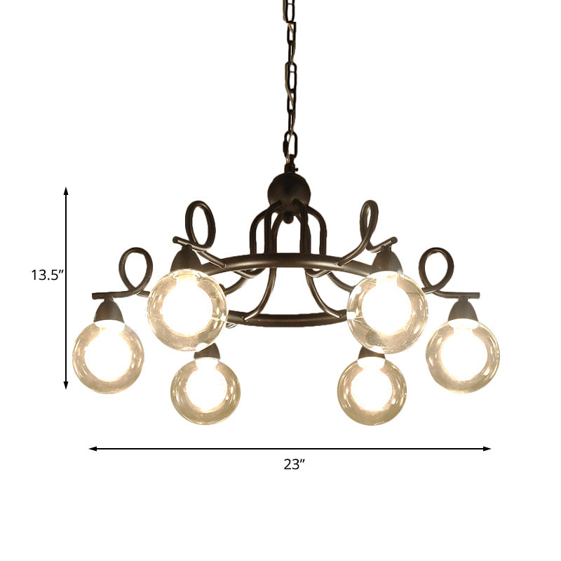 Rustic Mini Ball Clear Glass Pendant Light Fixture - 6/8-Light Hanging Chandelier in Black