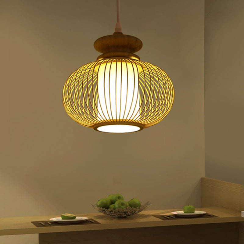 Luminaire suspendu en forme d'urne en bambou noir/bois pour chambre à coucher - 10"/12" de large