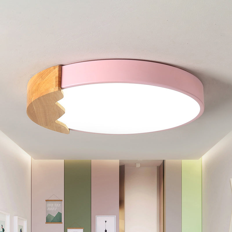 Macaroon Pink Metal LED Flush Mount Ceiling Lamp - Circle Close, Warm/White Light, 12"/16"/19.5" W