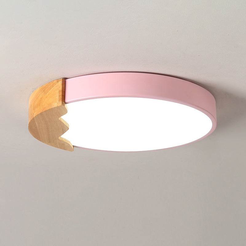 Macaroon Pink Metal LED Flush Mount Ceiling Lamp - Circle Close, Warm/White Light, 12"/16"/19.5" W