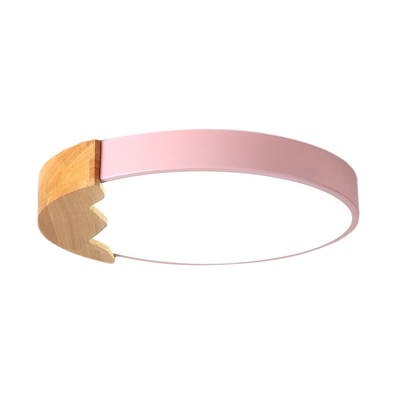Macaroon Pink Metal LED Flush Mount Ceiling Lamp - Circle Close, Warm/White Light, 12"/16"/19.5" W