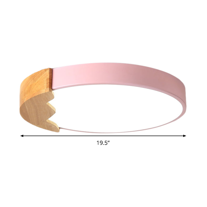 Macaroon Pink Metal LED Flush Mount Ceiling Lamp - Circle Close, Warm/White Light, 12"/16"/19.5" W