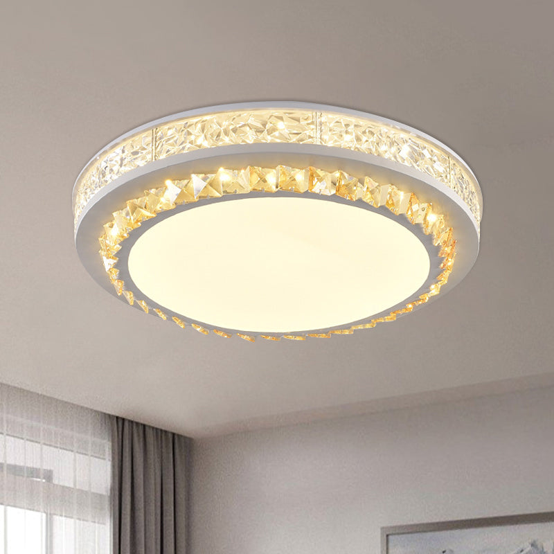 Modern Round LED Crystal Block Ceiling Lamp in White for Living Room