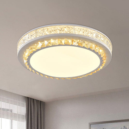 Modern Round LED Crystal Block Ceiling Lamp in White for Living Room