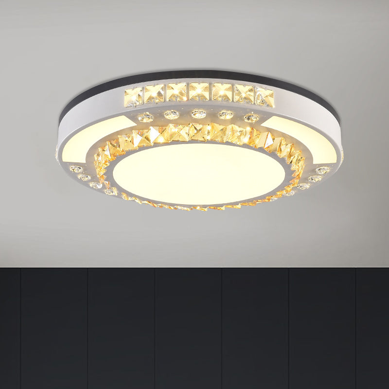 Modern Round LED Crystal Block Ceiling Lamp in White for Living Room