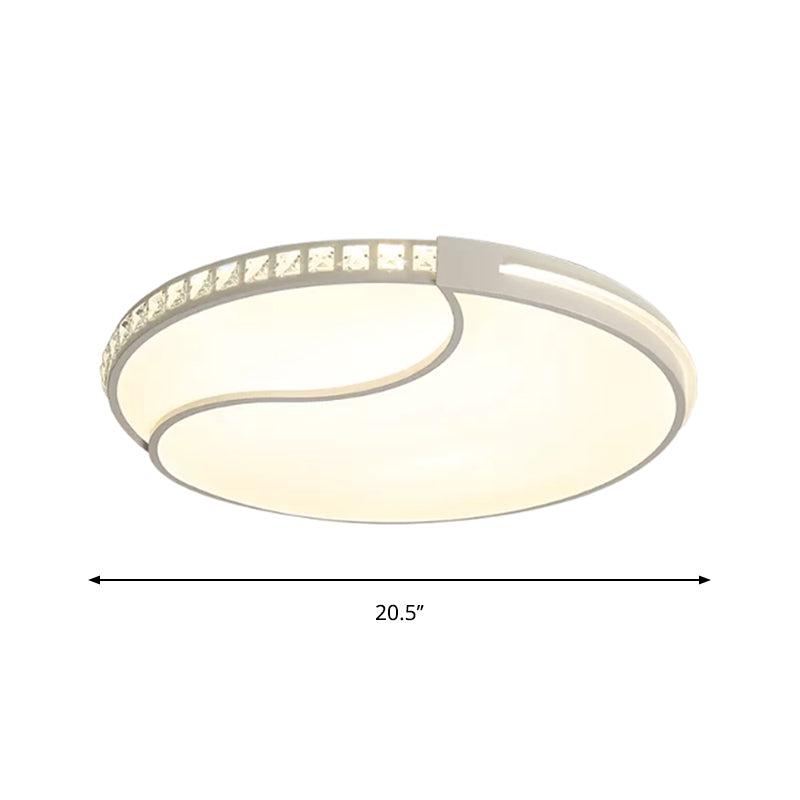Modern White Cut Crystal LED Flush Mount Bedroom Light Fixture, Circular Design, Multiple Sizes