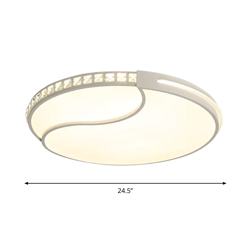 Modern White Cut Crystal LED Flush Mount Bedroom Light Fixture, Circular Design, Multiple Sizes
