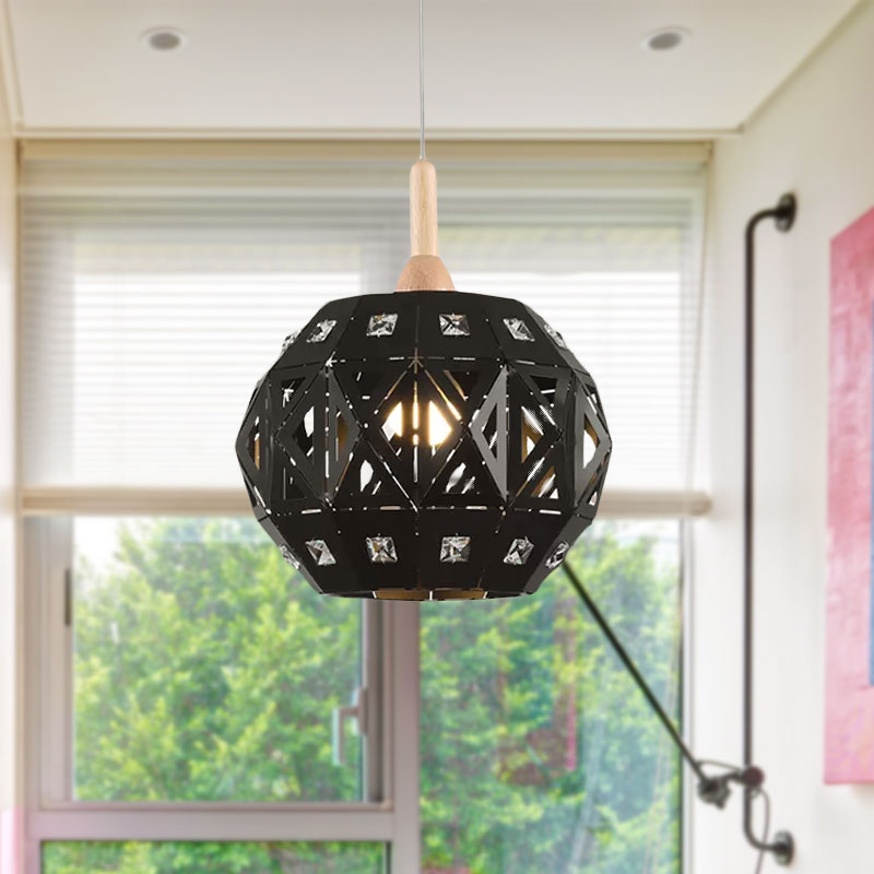 Vintage Metal Etched Globe Pendant Light With Crystal Accent For Study Room