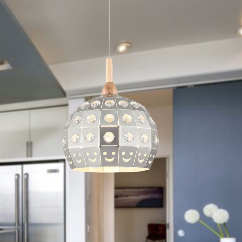 Vintage Metal Etched Globe Pendant Light With Crystal Accent For Study Room