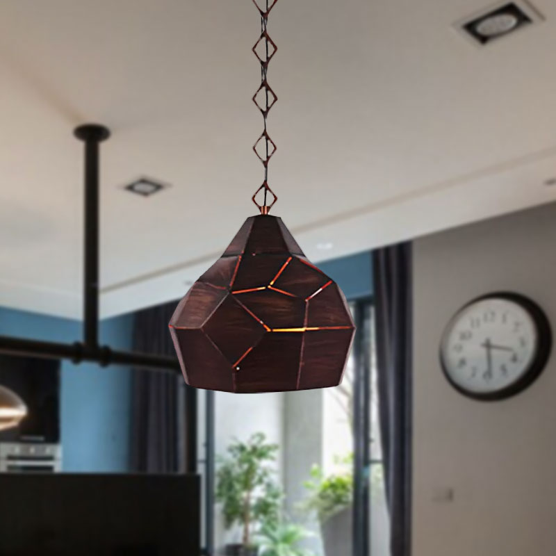 Teardrop Hanging Light For Restaurants - Elegant 1-Light Pendant Lamp With Metal Chain And Wrought