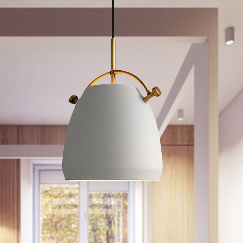 Retro Dome Shade Hanging Ceiling Light - Stylish Metal Pendant Lamp for Table - 10"/11"/13" Width - Black/White - 1 Bulb