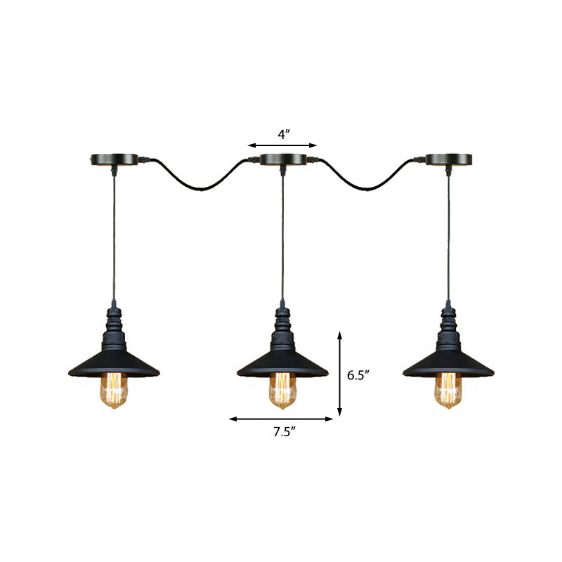 Vintage Industrial Black Iron Saucer Pendant Ceiling Light with 3/5 Bulbs and Wire Connection
