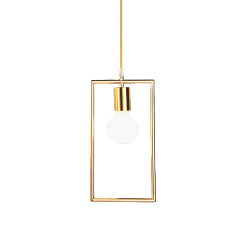 Golden Rectangle Hanging Ceiling Light - Loft Style Pendant Lamp, 1 Light for Bedroom