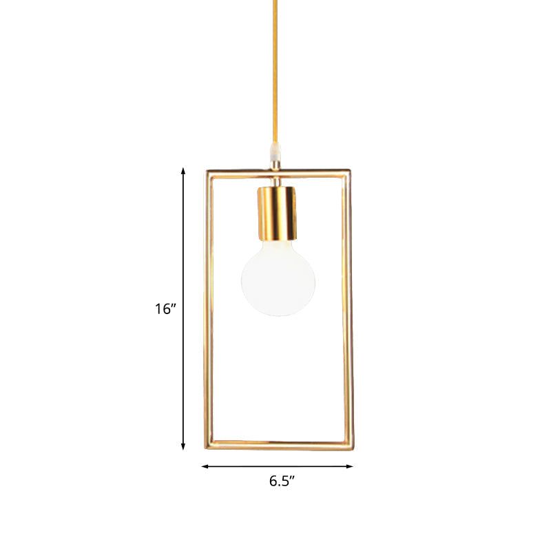 Golden Rectangle Hanging Ceiling Light - Loft Style Pendant Lamp, 1 Light for Bedroom