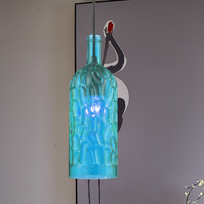 Vintage Yellow/Brown Glass Pendant Light with Dimpled Bottle Shade - 1-Light Fixture for Living Room
