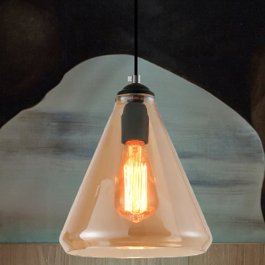 Modern Black Pendant Light with Clear/Brown Glass - 1-Light Tapered Hanging Ceiling Fixture