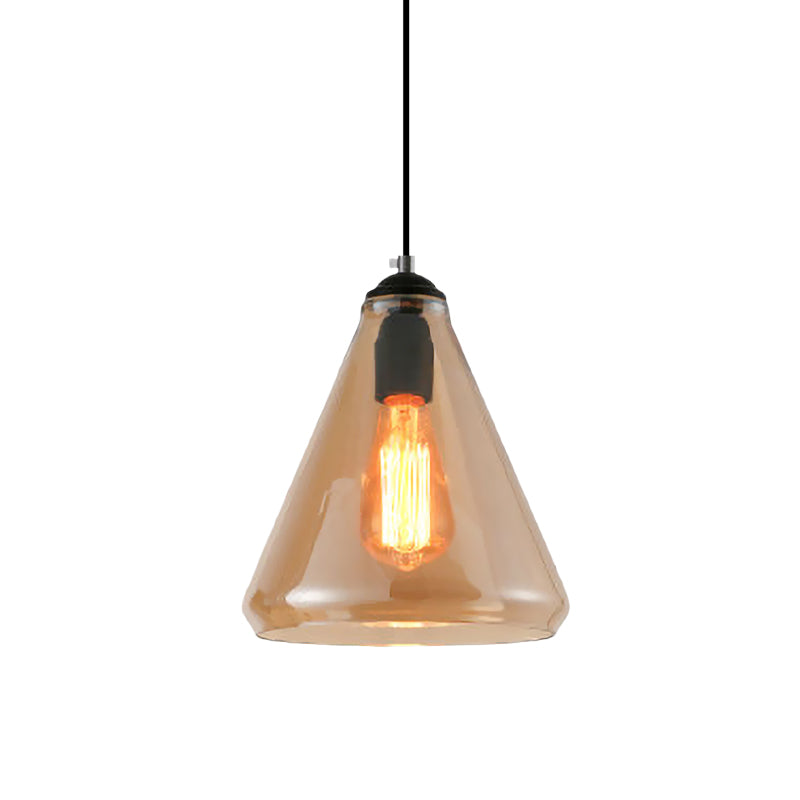 Modern Tapered Glass Pendant Light - Black 1-Light Fixture Clear/Brown Hanging Ceiling Lamp