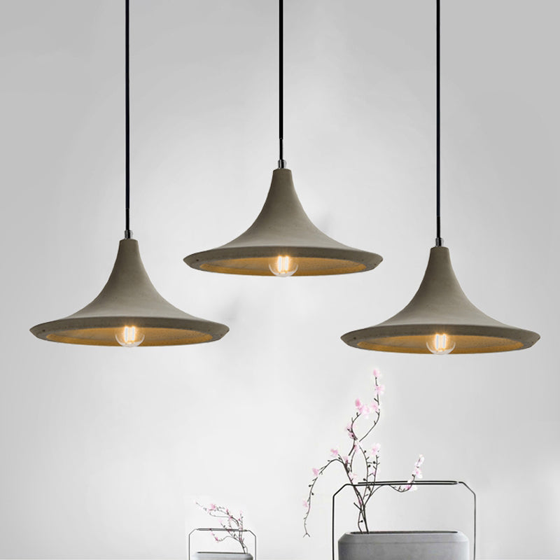 Vintage Industrial Hanging Lamp With Flared Gray/White Concrete Shade For Coffee Shop Ceiling