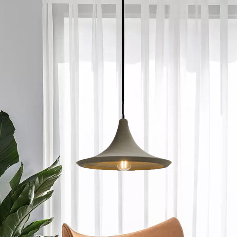 Vintage Industrial Concrete Hanging Lamp with Flared Shade - Coffee Shop Ceiling Pendant (Gray/White)
