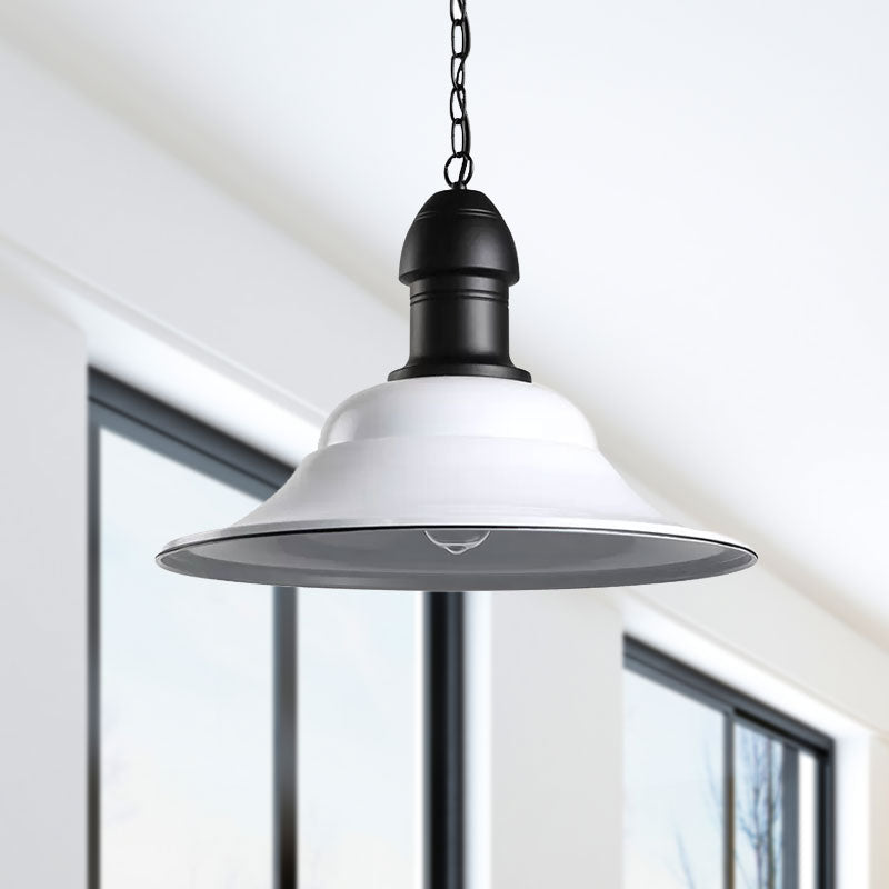Suspension industrielle vintage avec abat-jour cloche pour salle à manger - Blanc