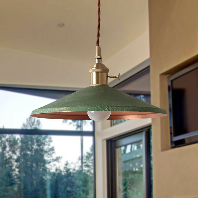 Suspension rustique avec abat-jour en soucoupe et cordon réglable - Argent/Rouge/Bleu