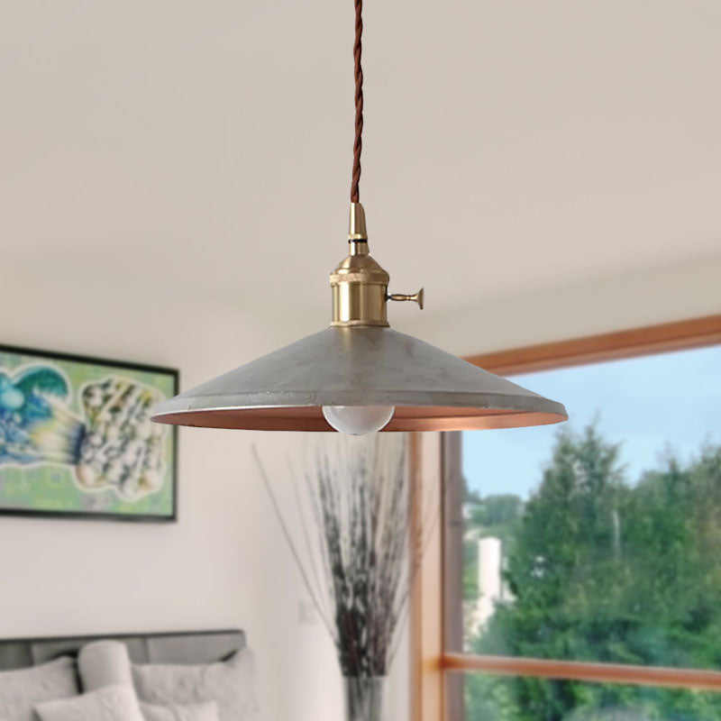 Suspension rustique avec abat-jour en soucoupe et cordon réglable - Argent/Rouge/Bleu
