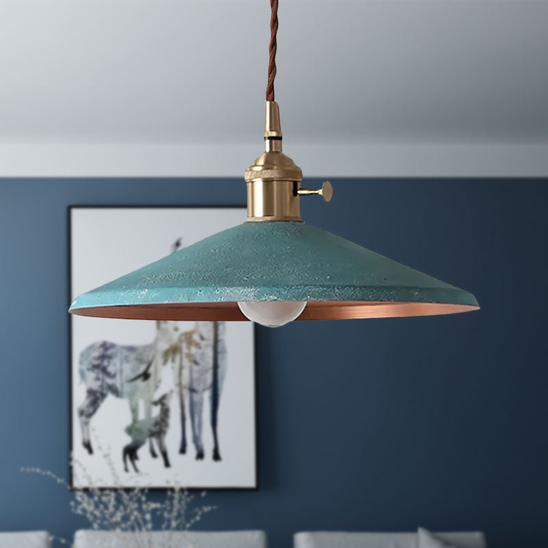 Suspension rustique avec abat-jour en soucoupe et cordon réglable - Argent/Rouge/Bleu