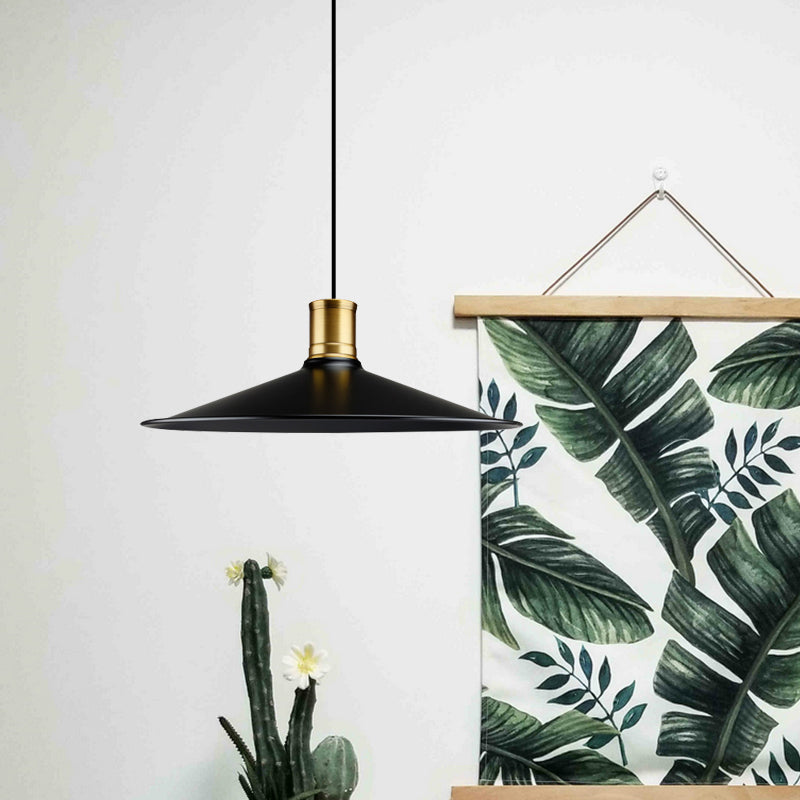 Industrial Vintage Pendant Lighting - Metallic Black Finish Conic 1-Light Suspension for Bedroom (8.5"/10.5" Width)