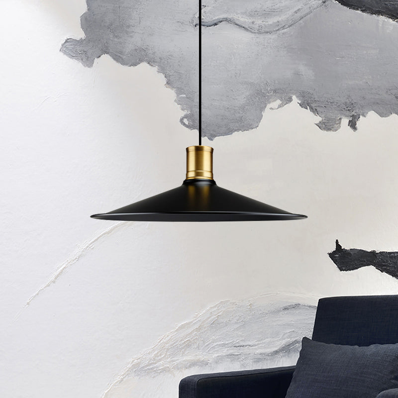 Industrial Vintage Pendant Lighting - Metallic Black Finish Conic 1-Light Suspension for Bedroom (8.5"/10.5" Width)
