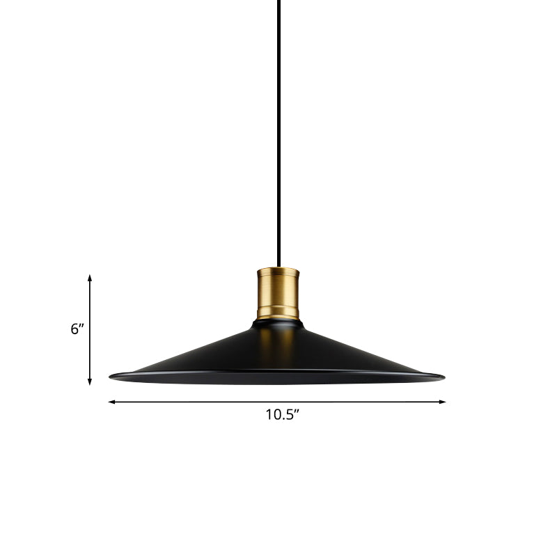 Industrial Vintage Pendant Lighting - Metallic Black Finish Conic 1-Light Suspension for Bedroom (8.5"/10.5" Width)