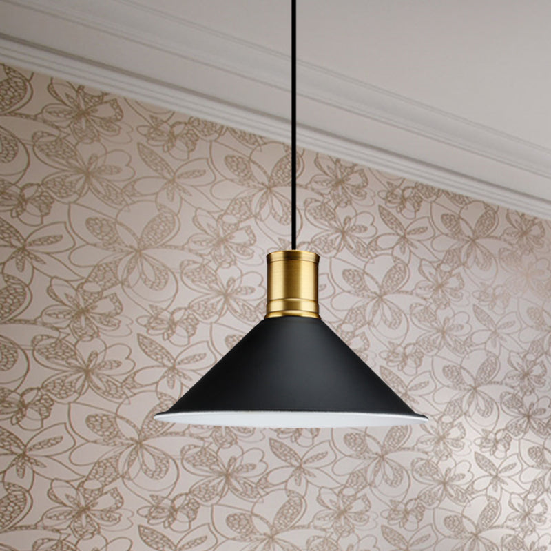 Industrial Vintage Pendant Lighting - Metallic Black Finish Conic 1-Light Suspension for Bedroom (8.5"/10.5" Width)