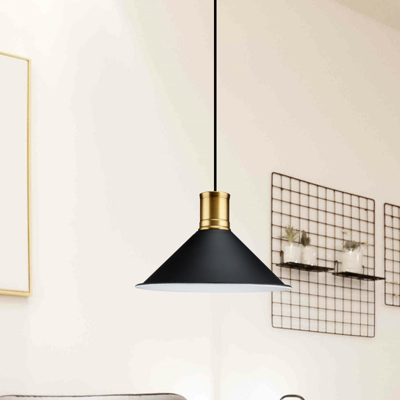 Industrial Vintage Pendant Lighting - Metallic Black Finish Conic 1-Light Suspension for Bedroom (8.5"/10.5" Width)