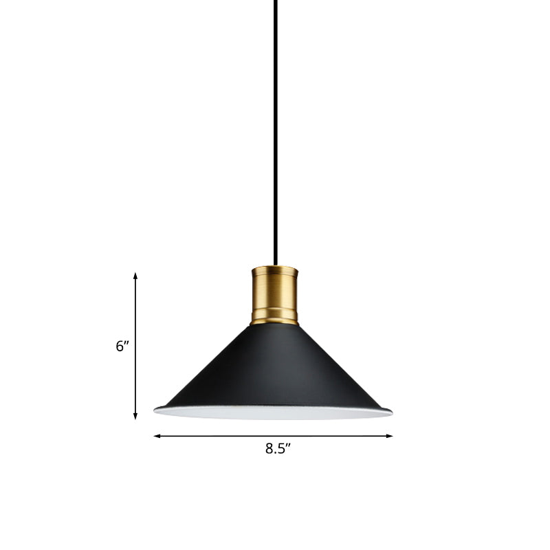 Industrial Vintage Pendant Lighting - Metallic Black Finish Conic 1-Light Suspension for Bedroom (8.5"/10.5" Width)