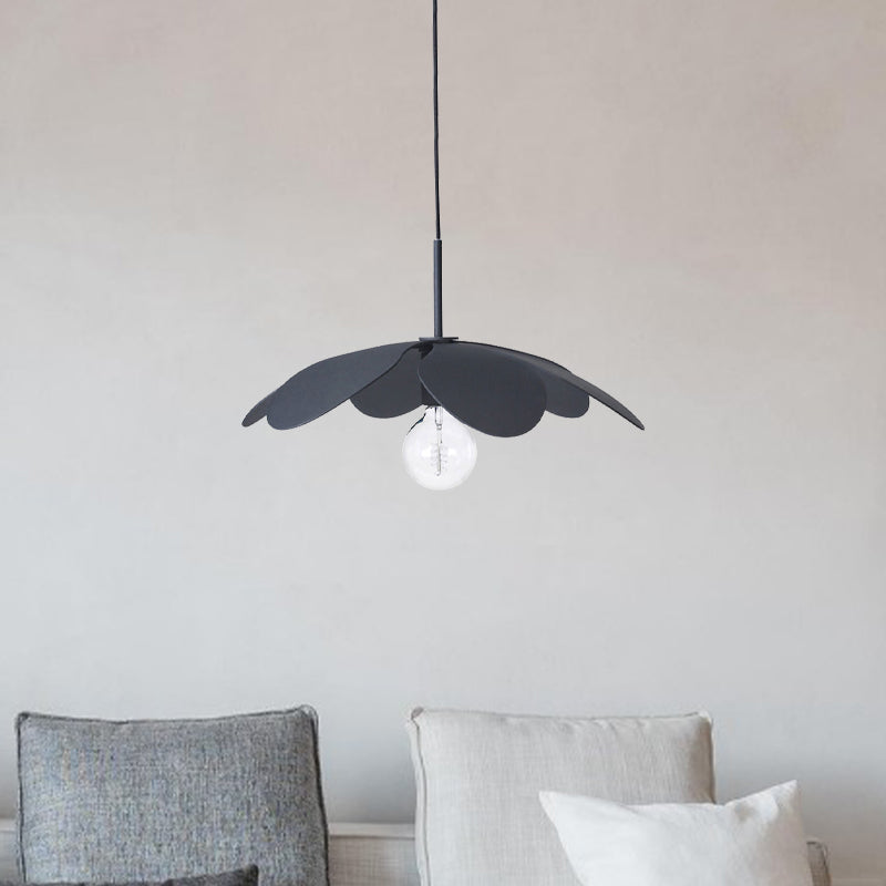 Nordic Style Metal Petal Pendant Lamp with Exposed Bulb in White/Black - Perfect for Living Room