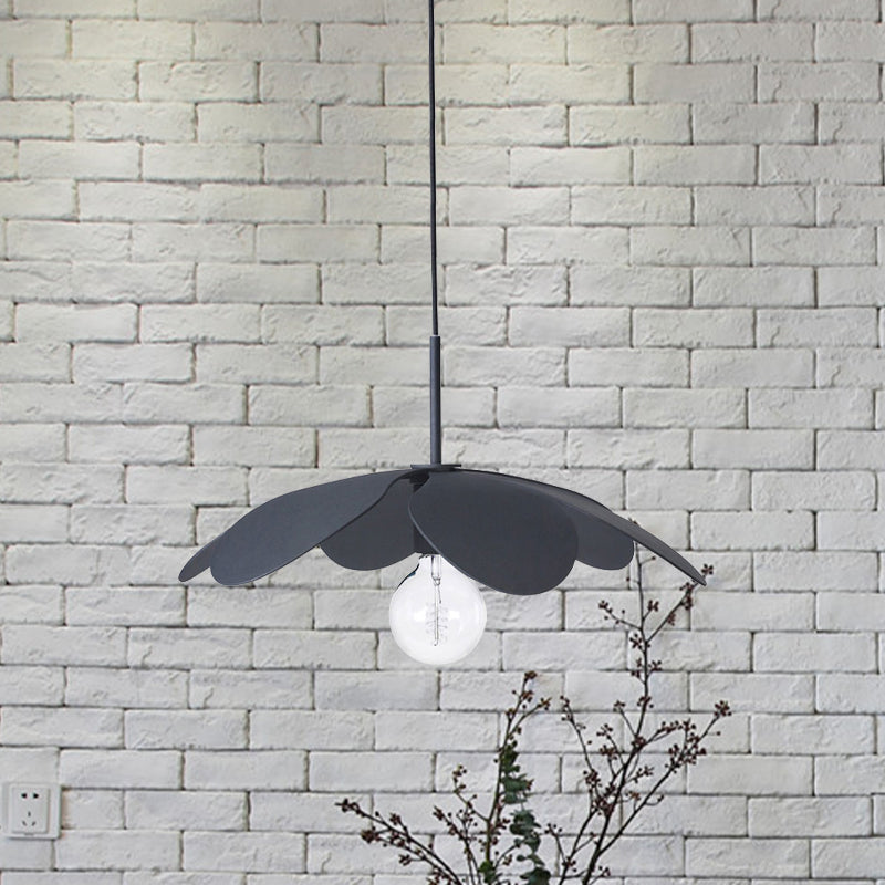 Nordic Style Metal Petal Pendant Lamp with Exposed Bulb in White/Black - Perfect for Living Room