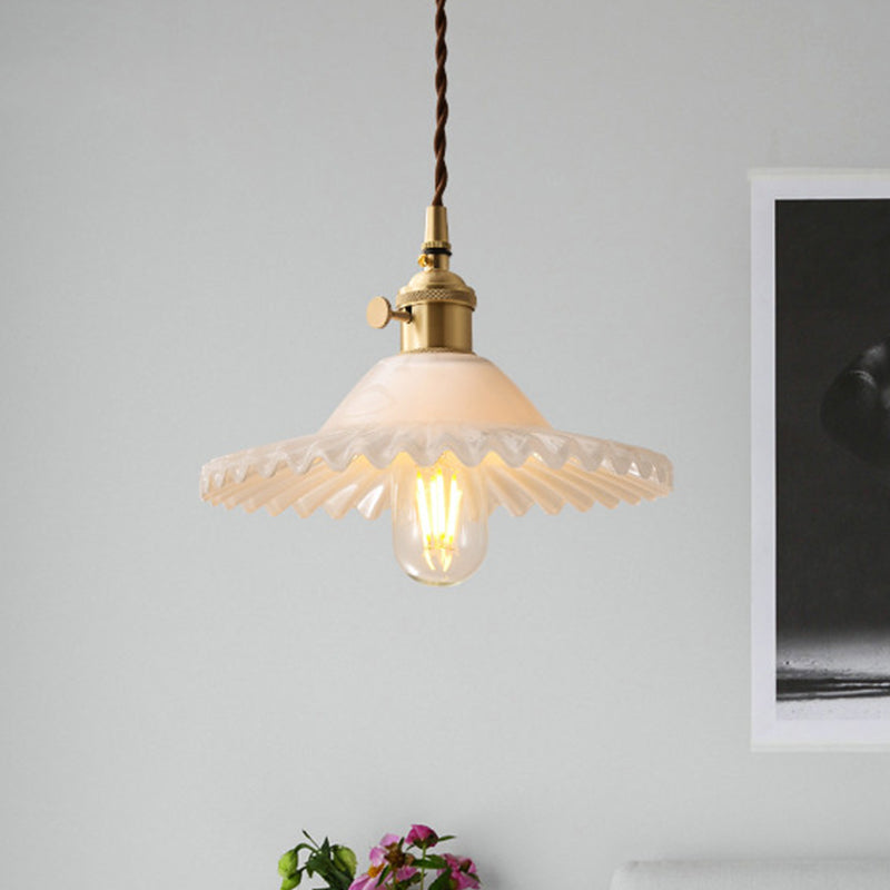 Chloe – Scalloped Pendant Light in Brass and White Glass
