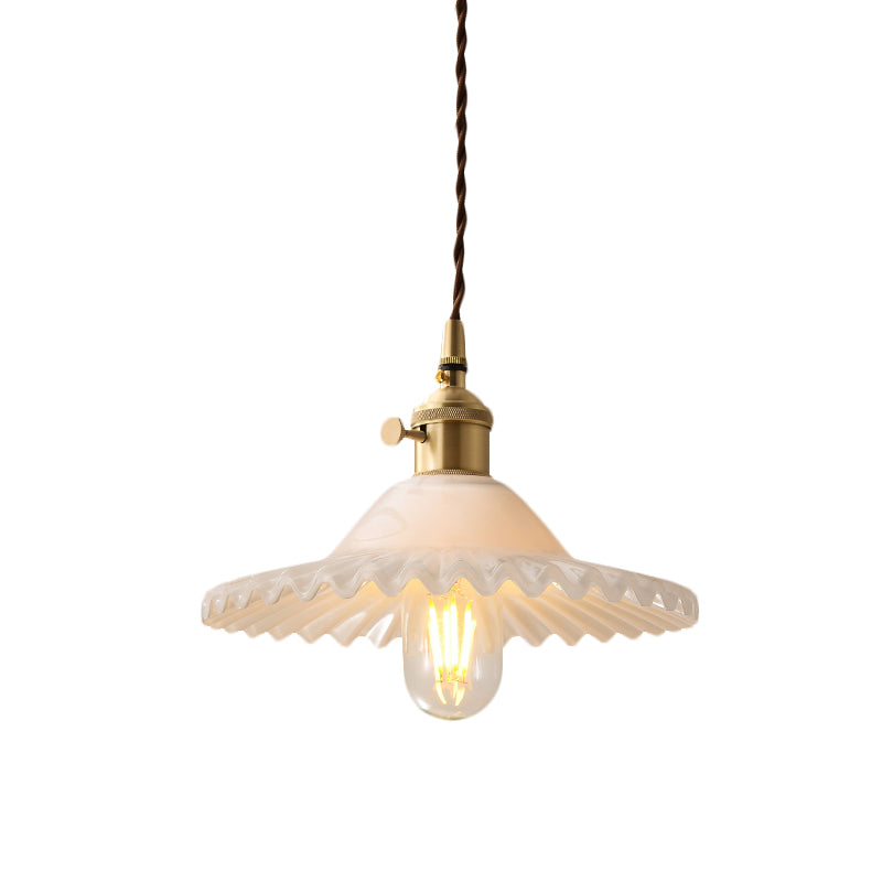 Chloe – Scalloped Pendant Light in Brass and White Glass