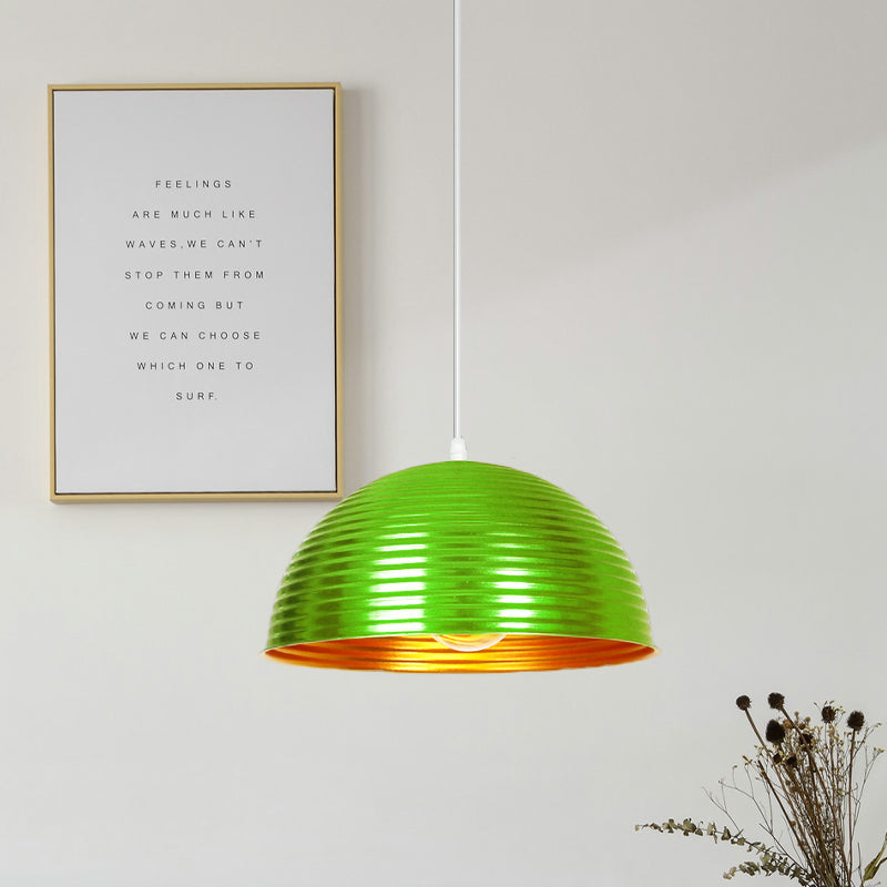 Metallic Ribbed Dome Pendant Light - Yellow/Green for Restaurants