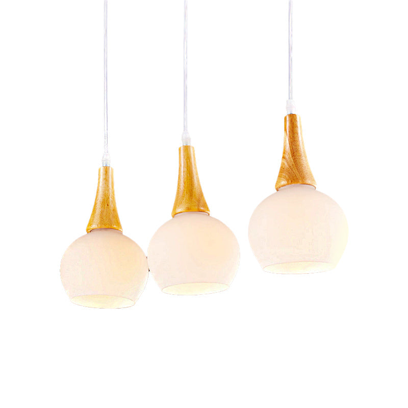 Modernist White Glass and Wood Pendant Lamp for Dining Table by 3 Heads Global