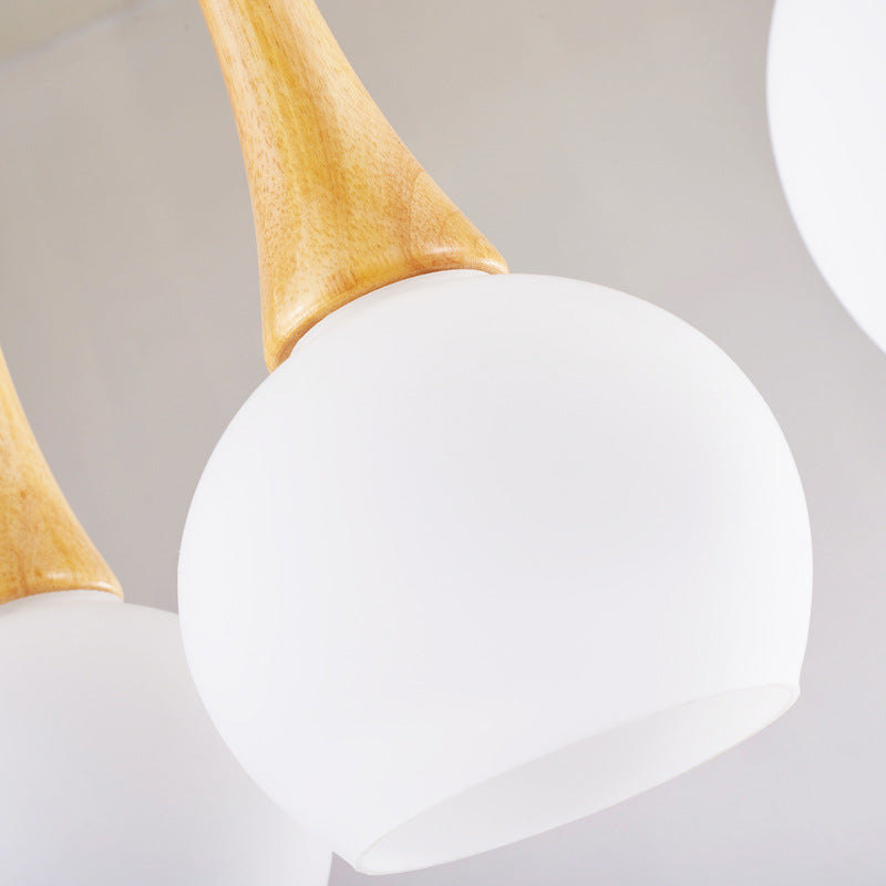 3-Head Modernist Pendant Lamp - White Glass & Wood Ceiling Light For Dining Table