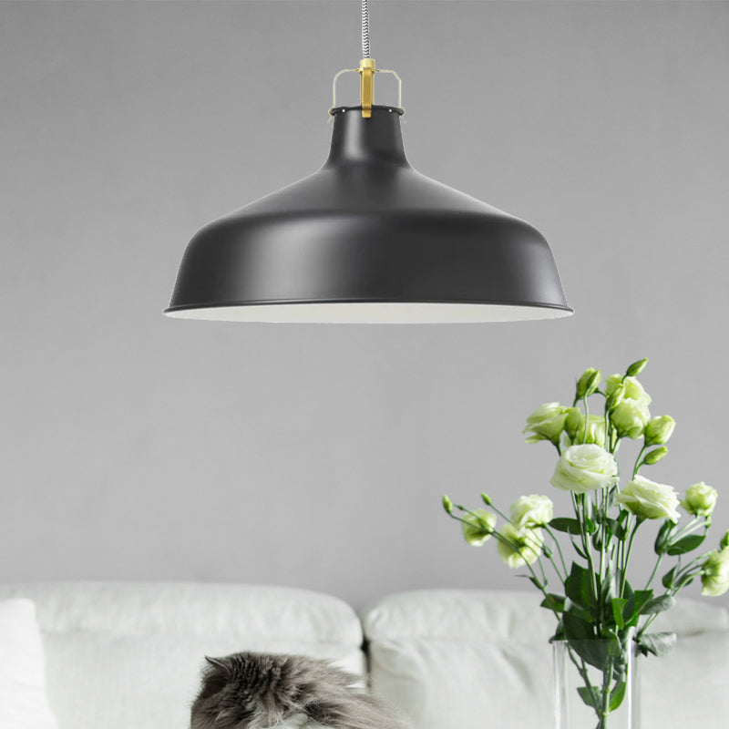 Modern 1-Light Metallic Pendant Lamp with Black/White Barn Shade for Dining Room Ceiling