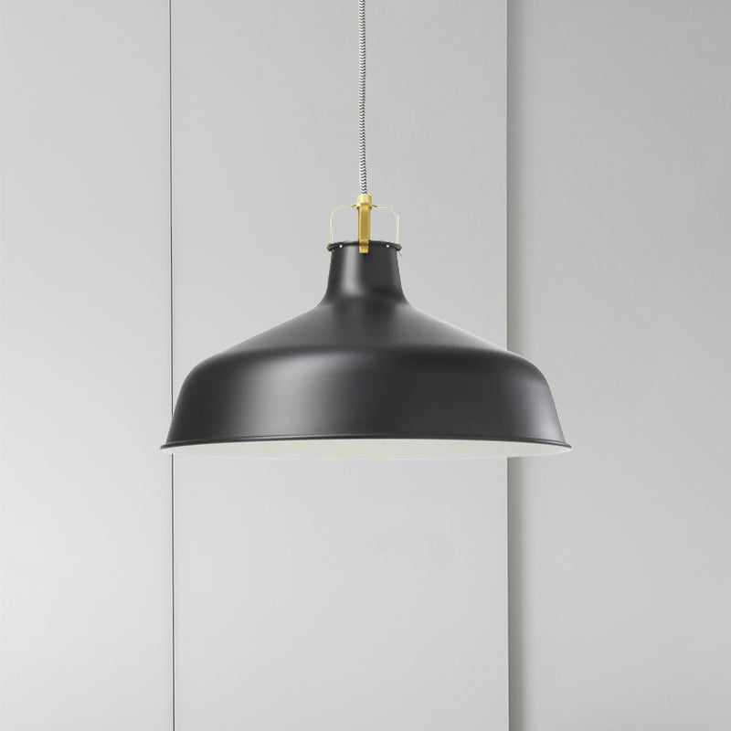 Modern 1-Light Metallic Pendant Lamp with Black/White Barn Shade for Dining Room Ceiling