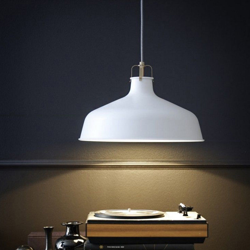 Modern 1-Light Metallic Pendant Lamp With Black/White Barn Shade - Stylish Dining Room Hanging